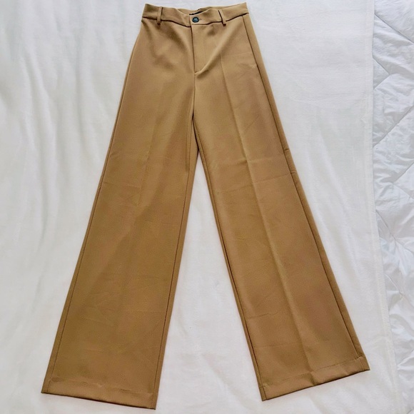 Zara Pants - Zara Women’s High Waisted Wide Leg Full Length Dress Pants Size XS Tan